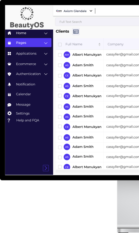 BeautyOS salon management software on desktop screen