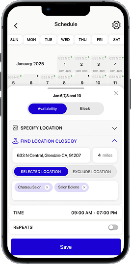 BeautyOS mobile client management features on iPhone